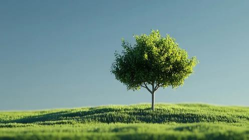 Solitary hilltop tree quietly conducts a sunrise symphony