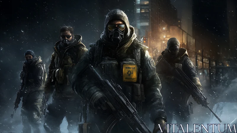 Paramilitary squad in winterized biohazard assault configuration.