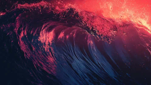 Crimson tide curls upward, painting night water in neon fire