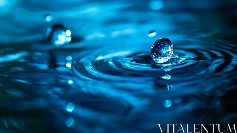 Liquid blue universe where a single water droplet reigns.