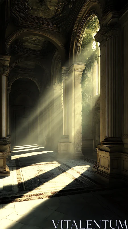 Sunlit arches welcoming nature into a quiet grand hall.