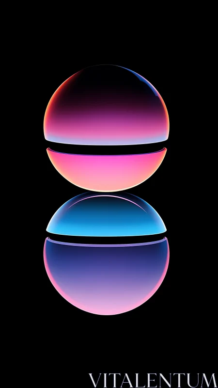 Chromatic twin orbs split by luminous horizons in void.