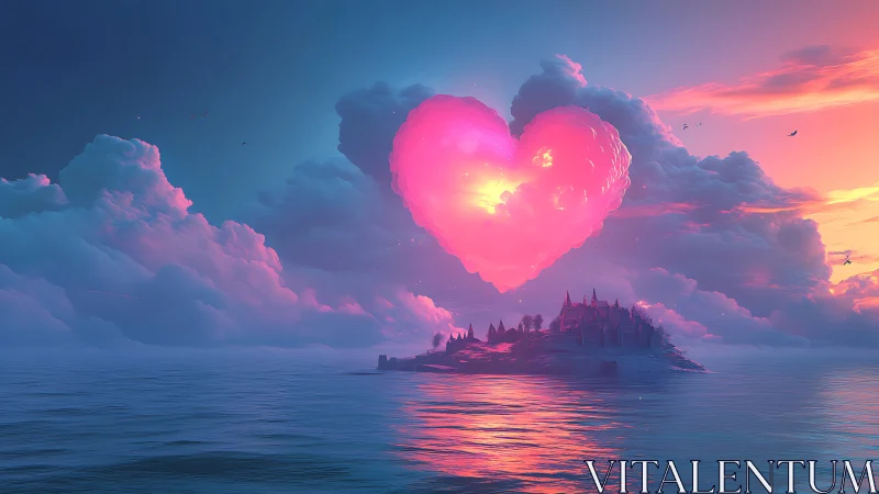 Luminous Heart Emerges Above Enchanted Island Castle.
