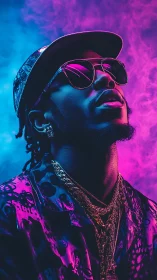 Neon-soaked portrait of a cool dreamer in glowing haze.