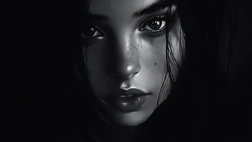 Midnight gaze in grayscale, where shadows learn to breathe.