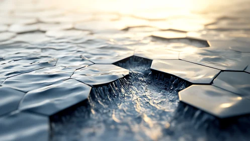 Hexagonal metallic plates deforming over flowing liquid channel