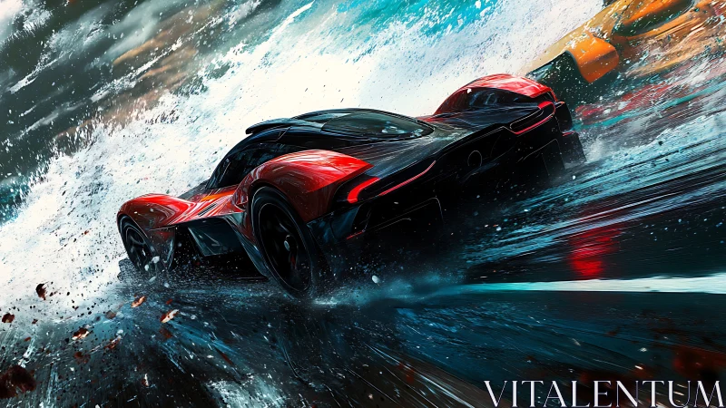 Roaring red supercar cuts through rain with fearless speed