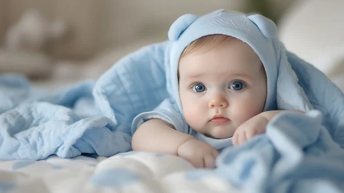 Newborn Baby in Blue Bunny Bonnet Portrait