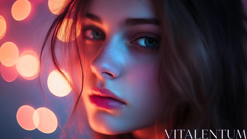 Soft neon gaze in a quiet portrait of thoughtful light.