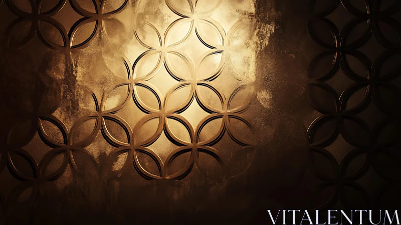 Elegant golden geometric wall art with embossed floral pattern.