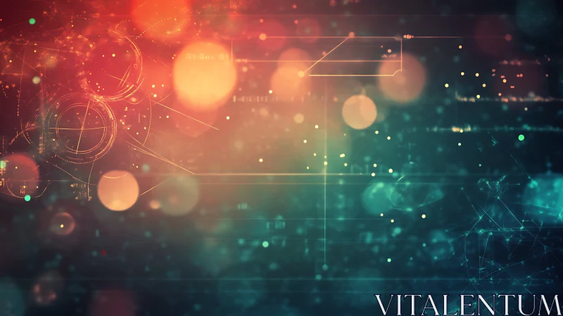 Abstract cyber interface with luminous bokeh and circuit schematics