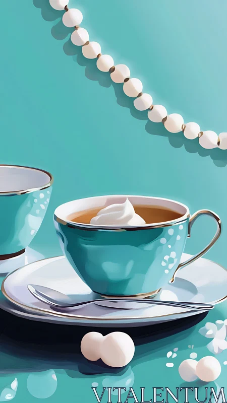 Turquoise teacup invites a calm, cozy whipped cream moment