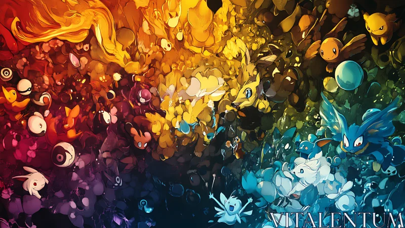 Chromatic Pokemon swarm rendered as dense abstract spectrum field