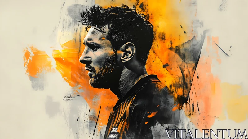 Side-profile digital portrait with dynamic orange brushstroke field
