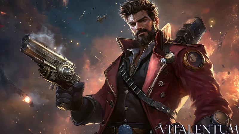 Heroic gunslinger portrait in dynamic digital painting style.