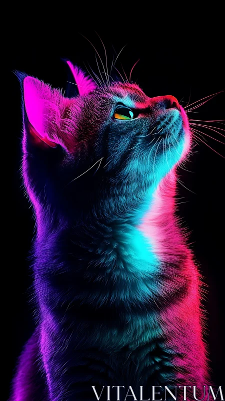 Neon lit cat profile in vivid cyan and magenta glow.