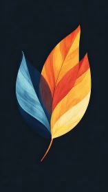 Bilateral gradient leaf illustration with warm cool color segmentation