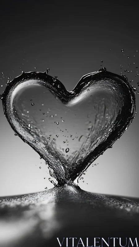 Water splash forming heart shape in monochrome