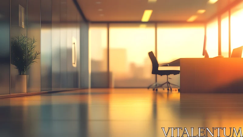 Modern Office at Sunset with Golden Ambient Light