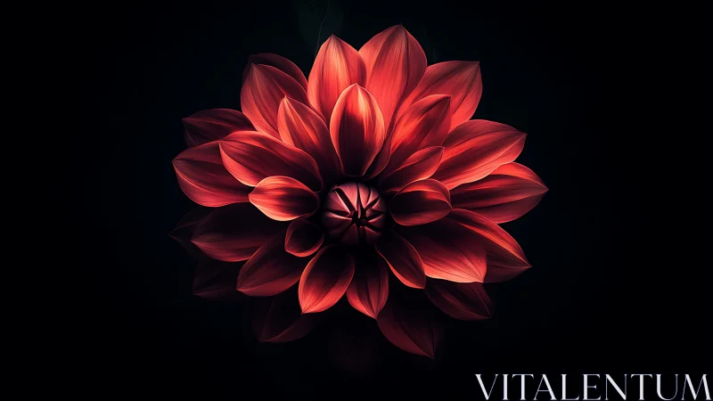 Crimson Dahlia with Dramatic Luminescence Against Dark Background