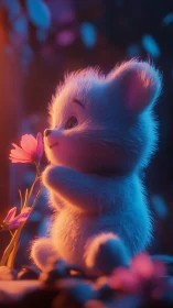 Bioluminescent rim light caresses a fluffy creature profile