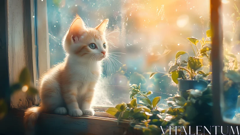 Kitten's Window Watch in Golden Sunlight.