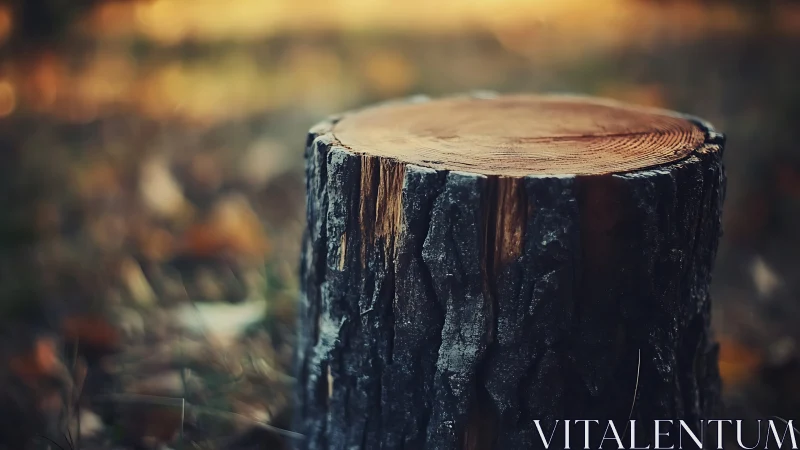 Weathered Tree Stump with Concentric Growth Rings in Soft Bokeh Light