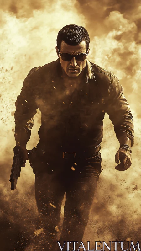 Gun-toting stormwalker strides through molten desert smoke