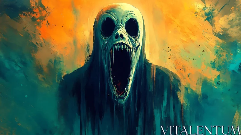 Spectral void entity with skull visage in chromatic turbulence.