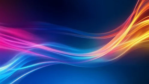 Curved color light trails intersect on a dark blue gradient