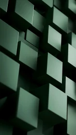 Emerald cubes drift inward, stacking quiet digital depth