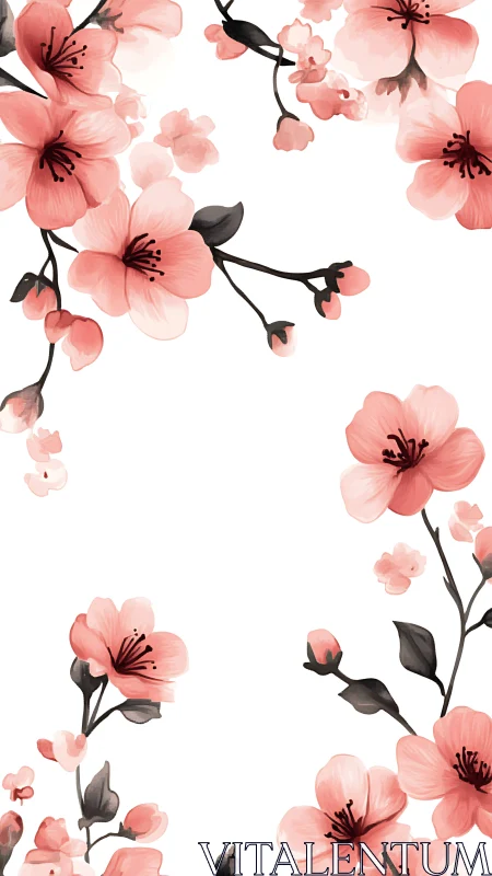 Delicate Pink Cherry Blossoms Dancing Across White Space