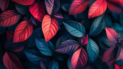 Neon duotone leaves glow with cinematic contrast and depth.