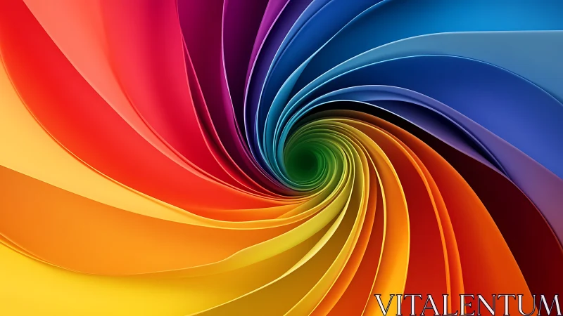 Radial spiral of multicolored curved layers converges centrally