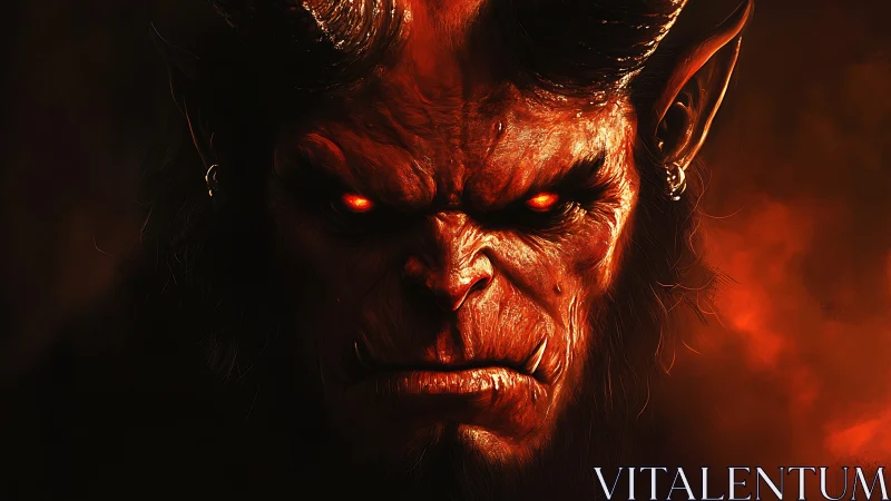 Infernal warlord glares from molten shadows of the abyss.