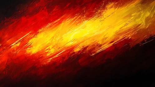 Abstract diagonal streaks of red, yellow, and orange paint across black background.