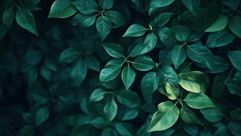 Deep teal foliage pattern with selective leaf highlights.