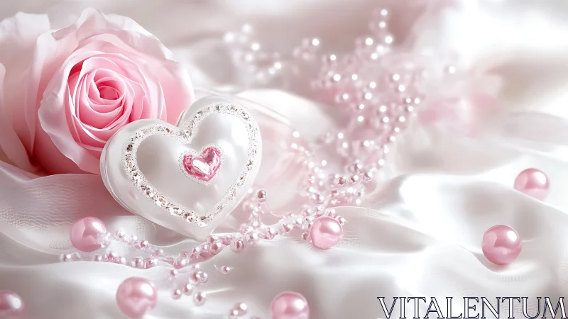 Crystalline Heart Blooms Where Pink Rose Petals Dance