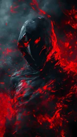 Shrouded fire spirit rises in swirling red and shadow