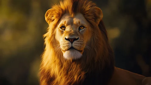Majestic male lion portrait under warm golden backlight
