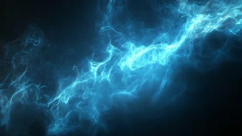 Electric blue plasma stream cuts through dark void.