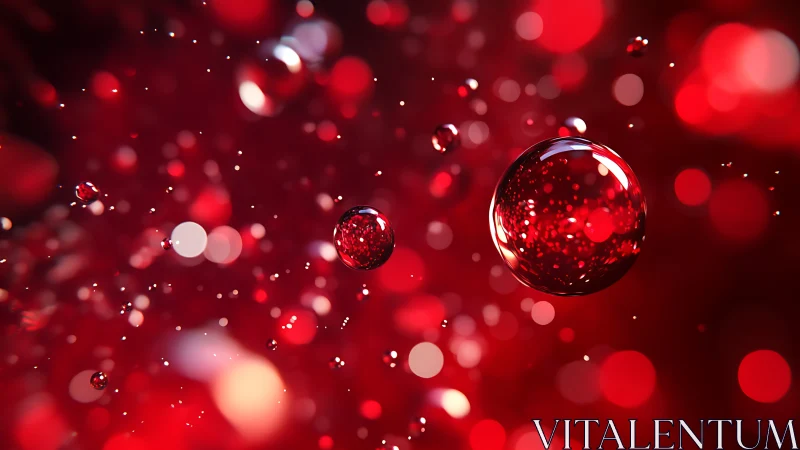 Scarlet bubble galaxy drifting through crimson bokeh night.