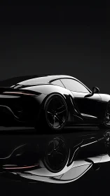 Midnight-black sports coupe gliding through reflective light.