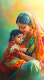 Woman and Child in Traditional South Asian Formal Dress