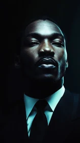 Dramatic low‑key portrait captures poised masculine strength