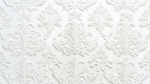 Ornate white baroque relief pattern emphasizes low-relief symmetry