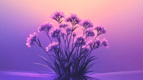 Glowing Purple Carnations Against Gradient Background.