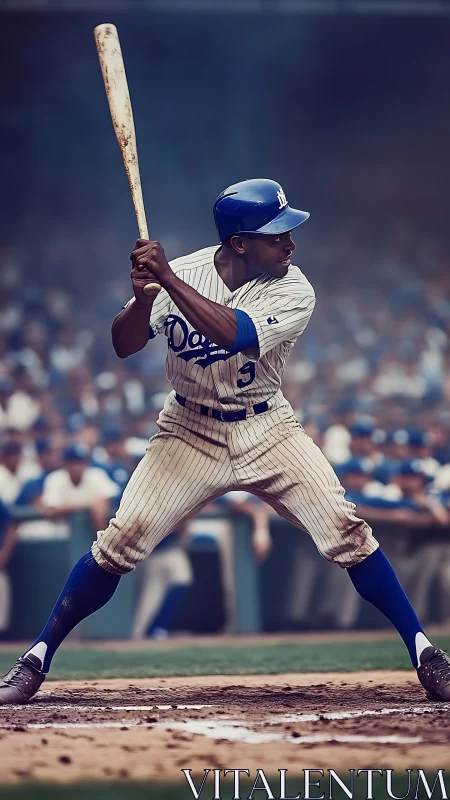 Poised slugger in vintage pinstripes awaits thunderous swing.