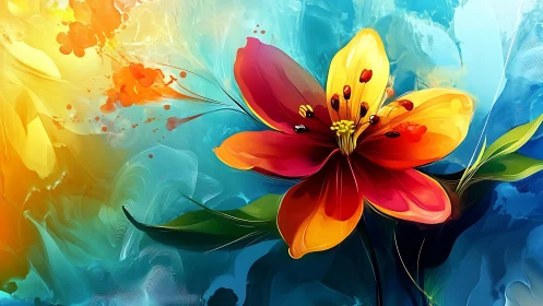 Large gradient flowers with volumetric atmospheric effects rendered digitally.