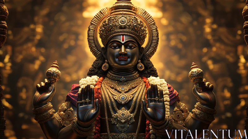 Hindu deity statue rendered with ornate golden detailing